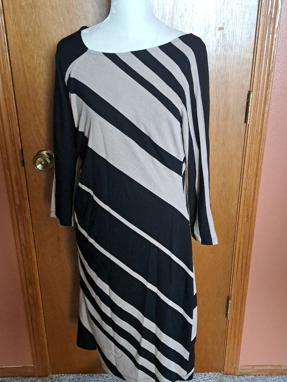 Coldwater Creek Black and Taupe Diagonal Stripe Dress